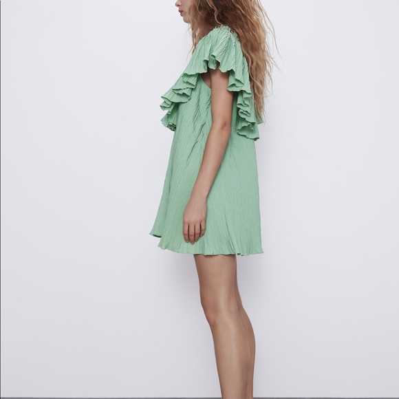 Zara washed green voluminous pleated dress - Picture 3 of 6